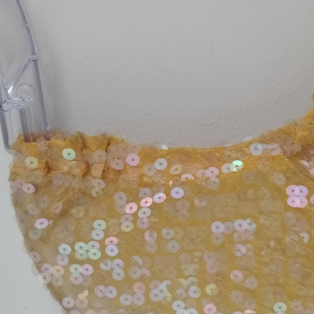 Vintage Y2K Yellowโ Sequin Party Bling Festival Feminine Girly Top - Picture 8 of 16